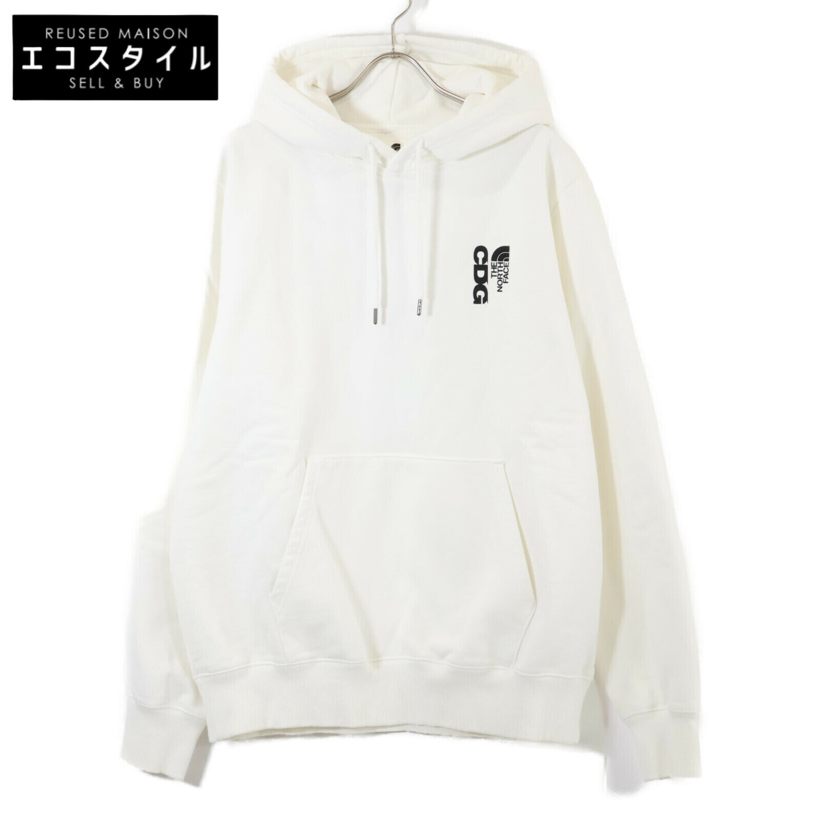 CDG シーディージー xTHE NORTH FACEノースフェイス SM-T001 ロゴプリント プルオーバー スウェットパーカー/ トップス L ホワイト メンズ 【中古】