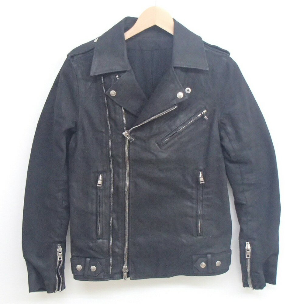 Balmain バルマン 定価 28万800円 オンライン 15aw 黒 コーティング加工 バイカーダブル ライダースジャケットm ジャケット メンズ ブランドリサイクル エコスタイル