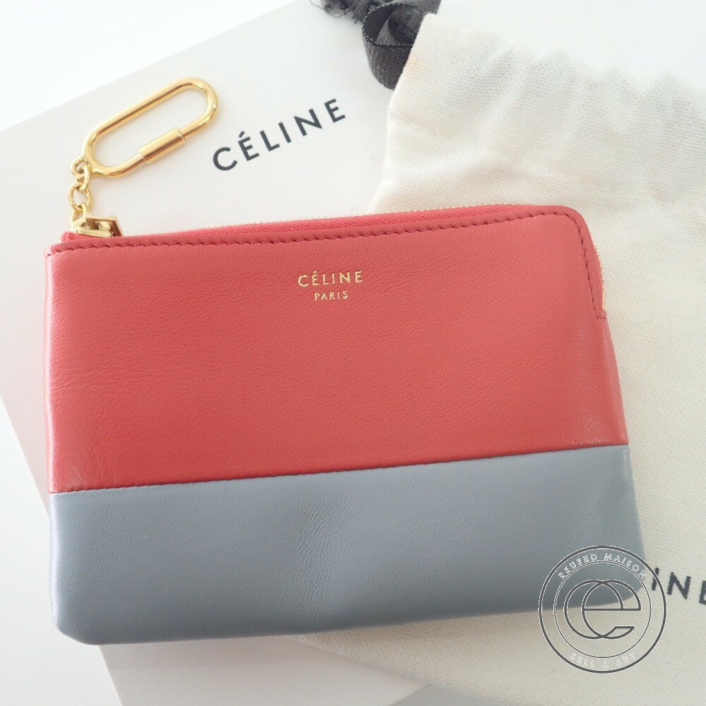 CELINE【セリーヌ】 キーリング付 バイカラー レザー コインケース サーモンピンク×グレー レディース 【中古】のサムネイル