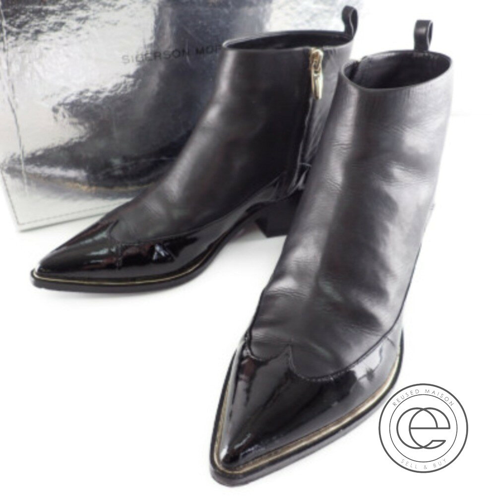 SIGERSON MORRISON シガーソンモリソン 【美品◇】SMNINA サイドジップ ポインテッドトゥショートブーツ シューズ 6 ブラック レディース 【中古】
