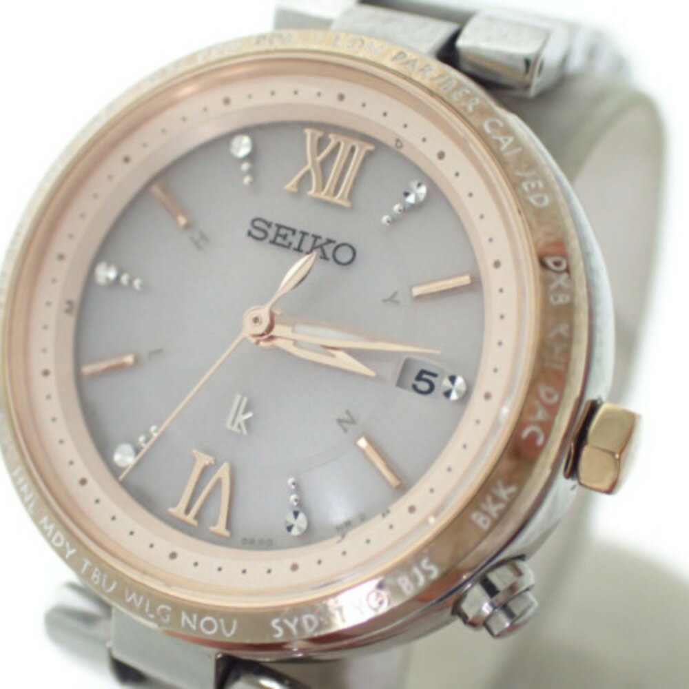 SEIKO セイコー 1B25-0AJ0 LUKIA LUCKY PASSPORT ルキア ラッキーパスポート ソーラー 腕時計 ピンクゴールド/シルバー レディース 【中古】