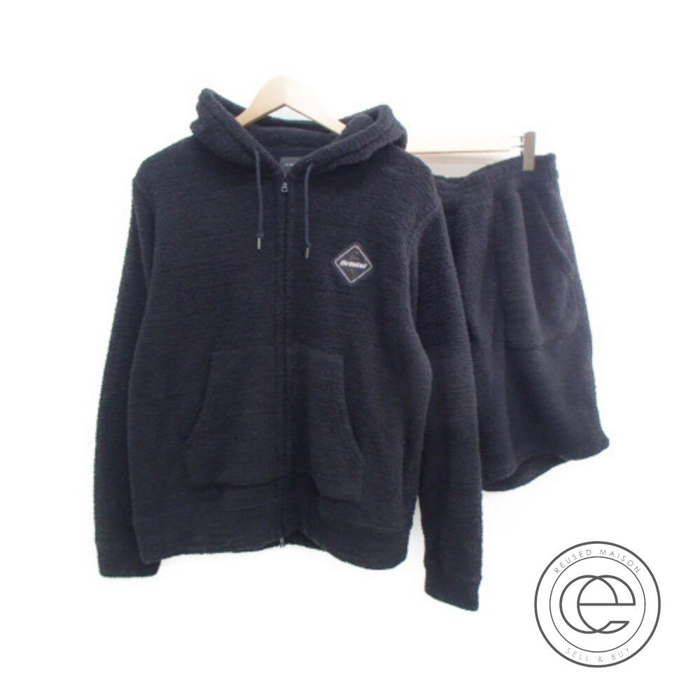 F.C.R.B. エフシーアールビー FCRB-145014/145014 SWAROVSKI EMBLEM SOFT PILE ZIP UP PARKA/SHORT PANTS スワロフスキーロゴ入り パイル ジップアップパーカー/ショートパンツ セットアップL ブラック メンズ 【中古】