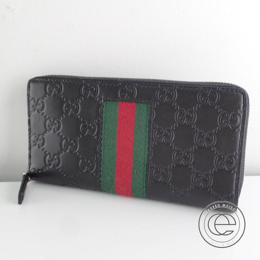 GUCCI グッチ 408831 シグネチャー レザー ウェブ ジップアラウンドウォレット/シマ シェリーライン 長財布（小銭入れあり） ブラック メンズ 【中古】