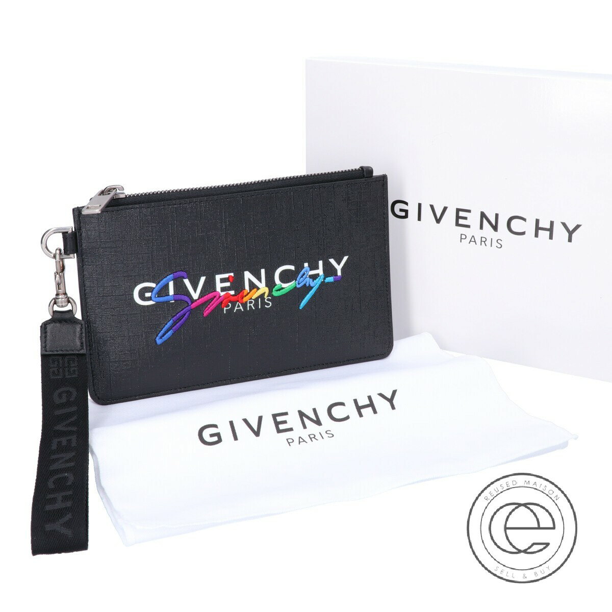 GIVENCHYジバンシィ【新品同様◇19SS】BK603PK0M1 001 リストストラップ付 クラッチ/ミニポーチ ブラック メンズ【中古】