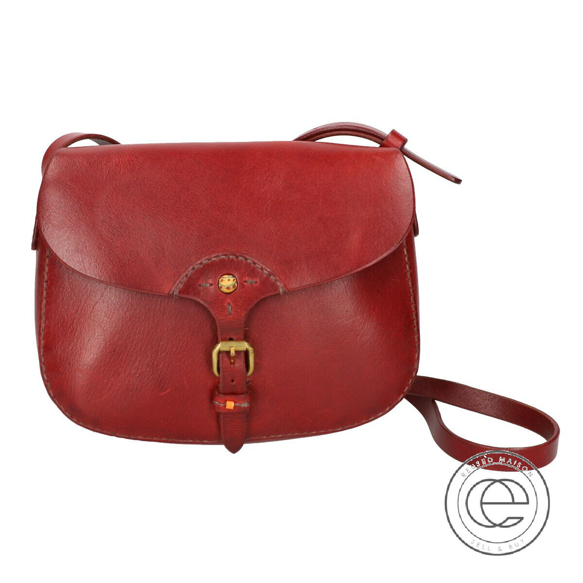 HENRY CUIR アンリークイール KAME S レザーフラップ ショルダーバッグ ボルドー レディース 【中古】