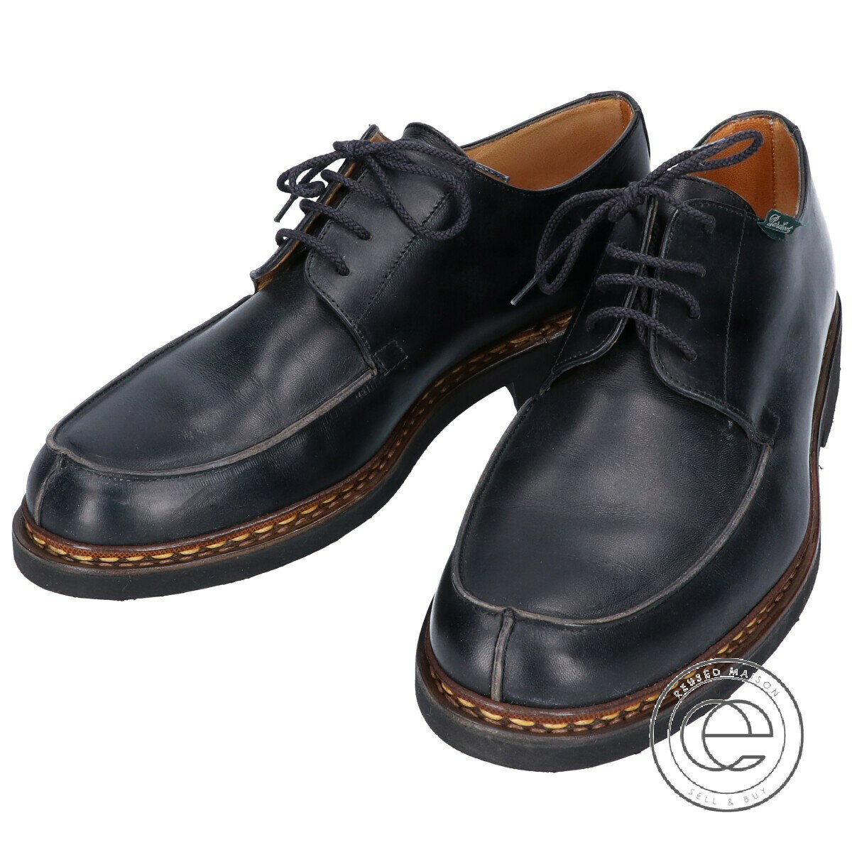 Paraboot パラブーツ 4アイレット レザーUチップ シューズ 8 1/2F ブラック メンズ 【中古】
