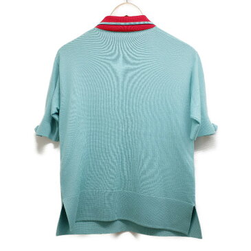 GUCCI グッチ 【国内正規】ウール GG金釦 バイカラー 襟付五分袖ニット トップス XS グリーン/レッド レディース 【中古】