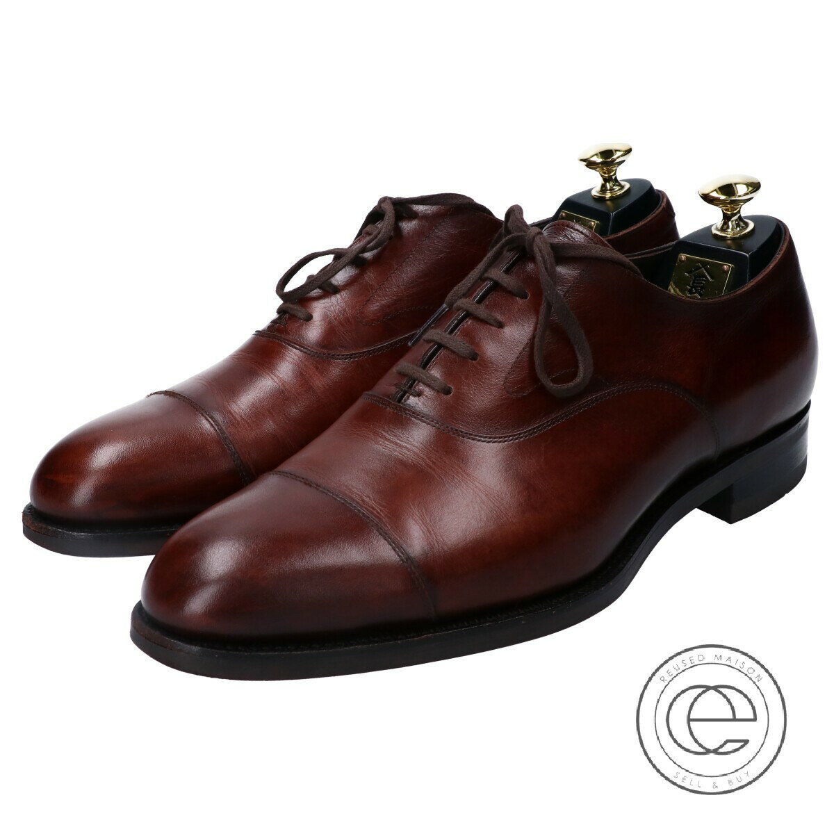 三陽山長 Q7412 友二郎ラバー TOMOJIRO RUBBER R2010ラスト レザーストレートチップ シューズ 8 1/2 COFE メンズ 【中古】