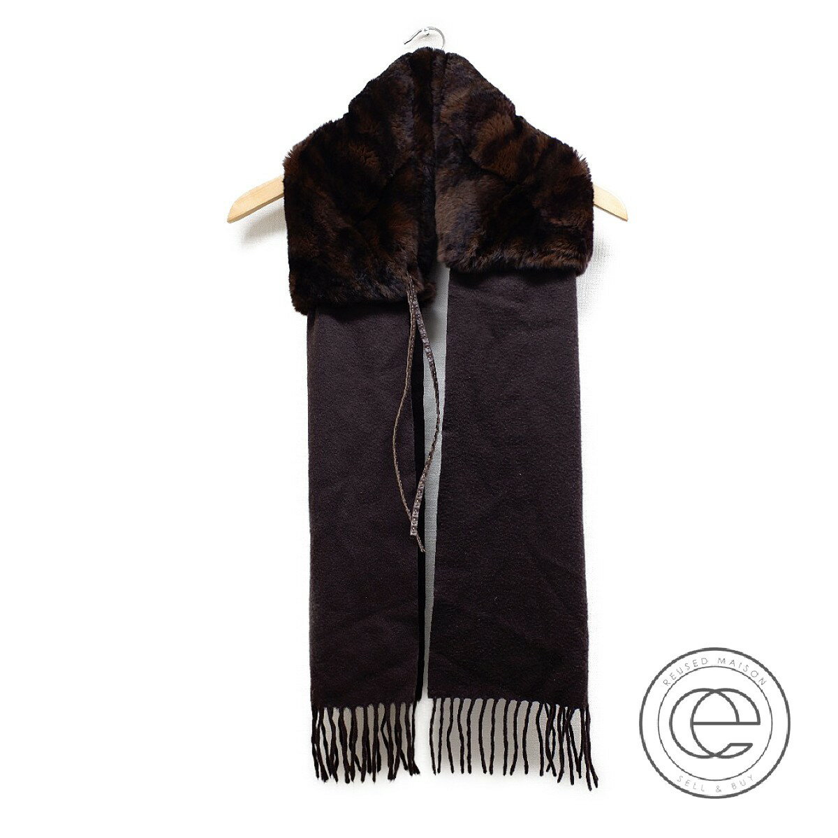 FENDI フェンディ カシミア/ファー切替 キャンディ ストール(肩掛け) ダークブラウン レディース 【中古】のサムネイル