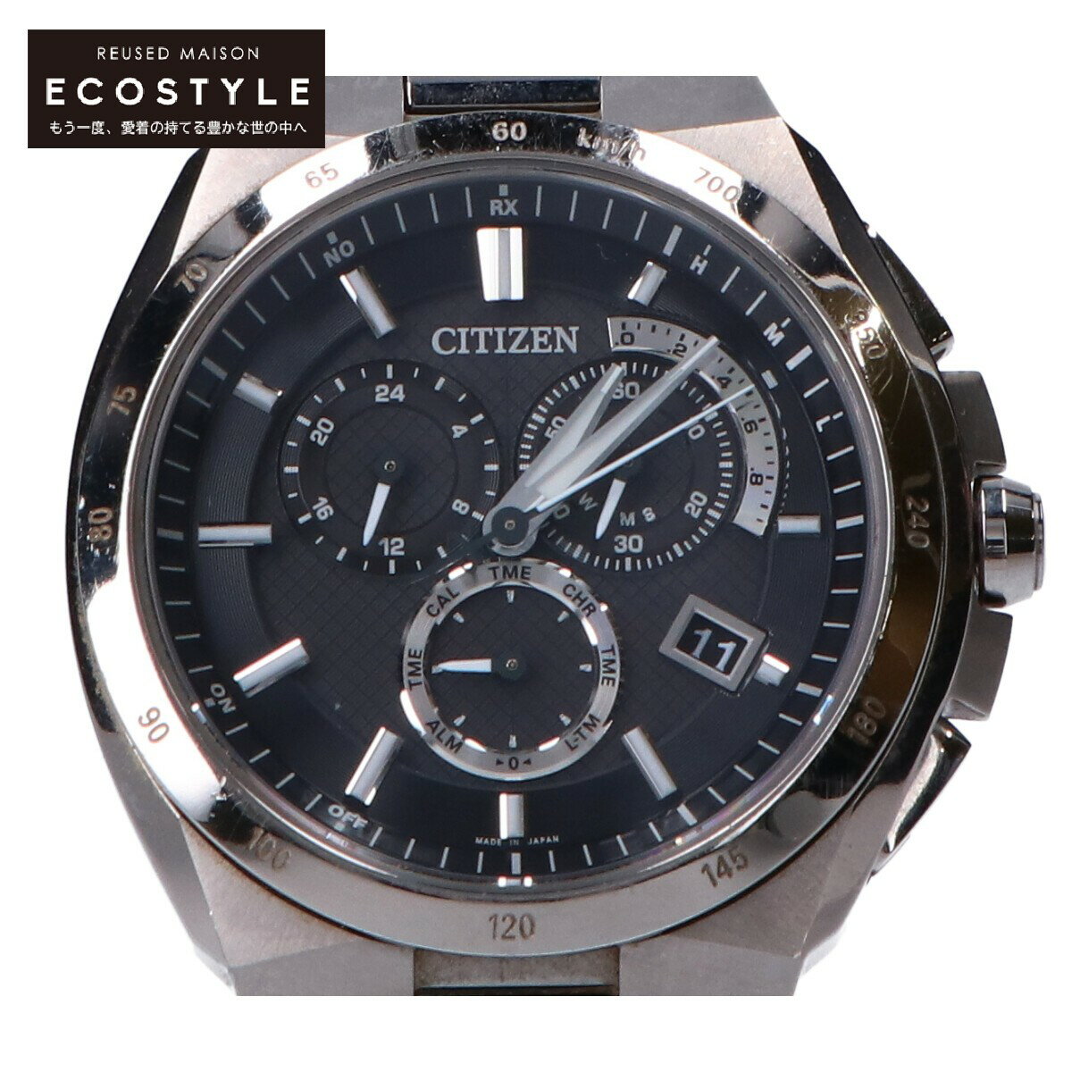 CITIZEN シチズン AT3010-55E cal.E610 ATTESA アテッサ クロノグラフ エコ・ドライブ電波 腕時計 シルバー メンズ 【中古】