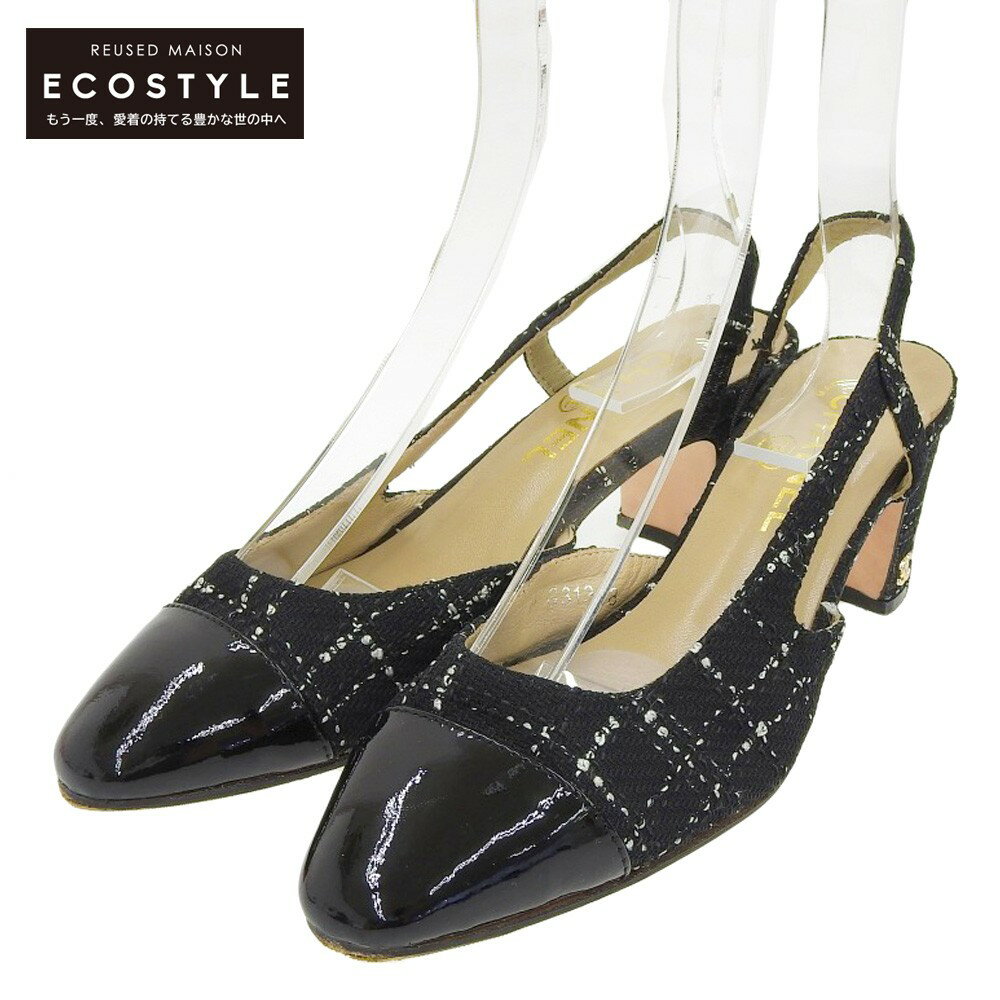 CHANEL シャネル CHANEL シャネル ツイード バックストラップパンプス レディース ブラック 黒 38 パンプス 38 ブラック レディース 【中古】のサムネイル