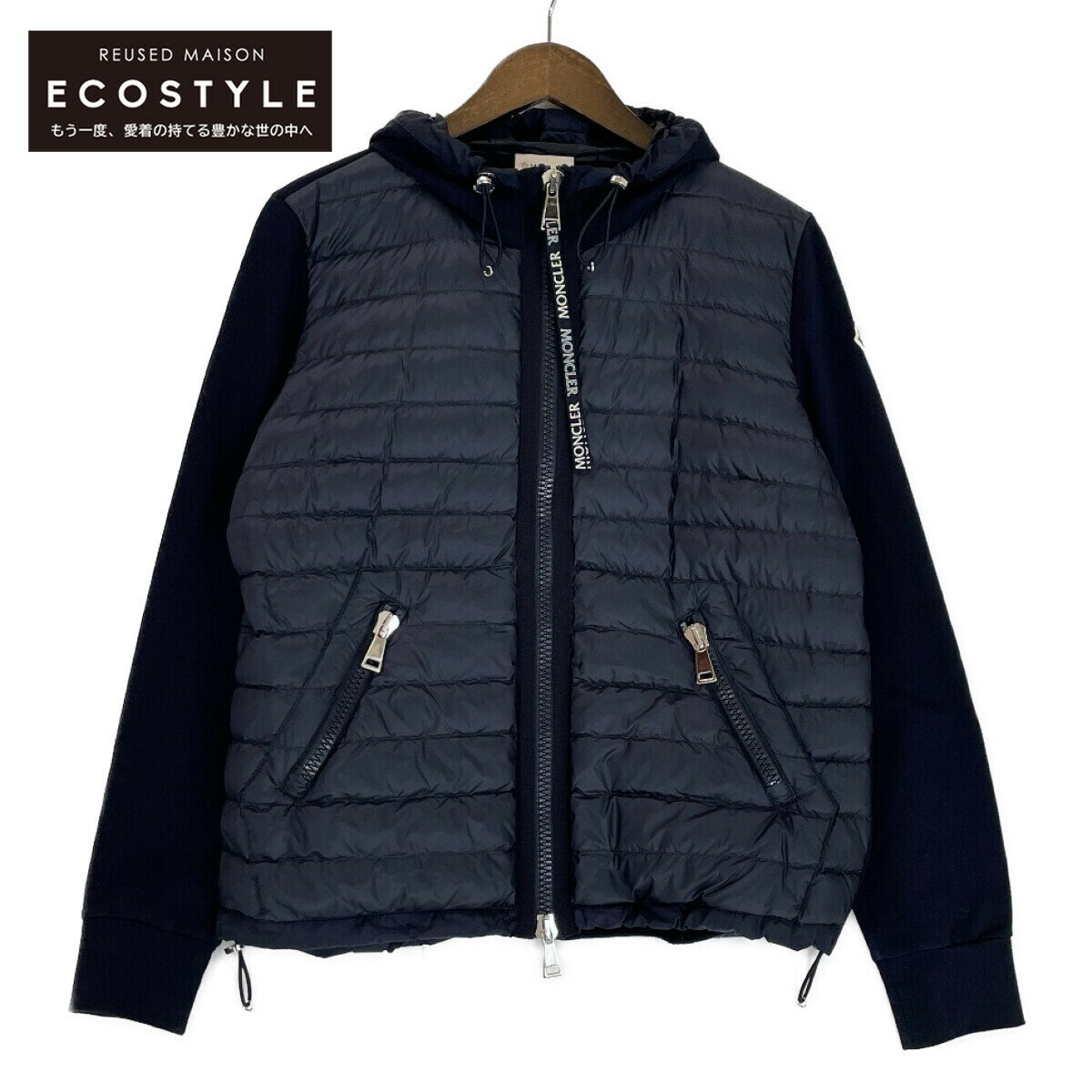 MONCLER モンクレール 【美品/国内正規】E10938459800 MAGLIA CARDIGAN ナイロン/コットン切替 フーディダウン ジャケット M ネイビー レディース 【中古】