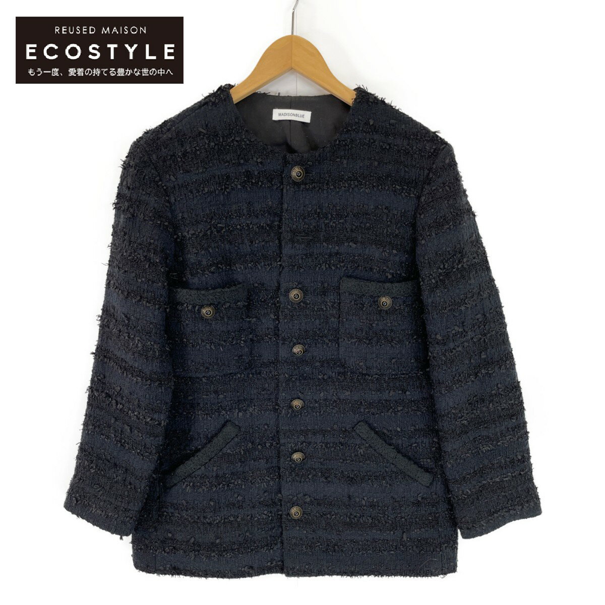 MADISON BLUE マディソンブルー MB221-1009 22年 ブラック ノーカラーツイードジャケット ジャケット O2(M) ブラック レディース 【中古】のサムネイル