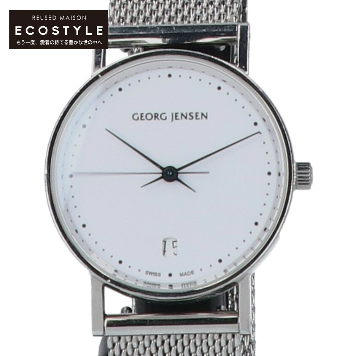 GEORG JENSEN ジョージジェンセン 321 KOPPEL コッペル 32mm SS カレンダー クォーツ 腕時計 シルバー メンズ 【中古】