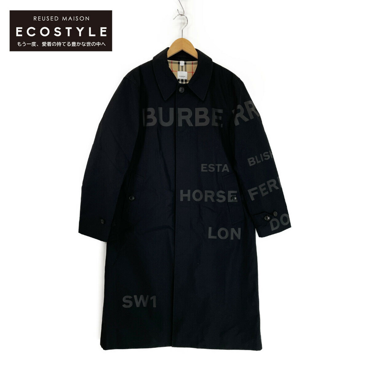 BURBERRY バーバリー 【美品/国内正規】8027714 ホースフェリー ギャバジン カー コート 48 ブラック メンズ 【中古】