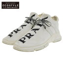 PRADA プラダ PRADA プラダ ニットファブリック ロゴ ローカット スニーカー シューズ メンズ 白 ホワイト 7 1/2 4E3492 シューズ 7.5 ホワイト メンズ 【中古】