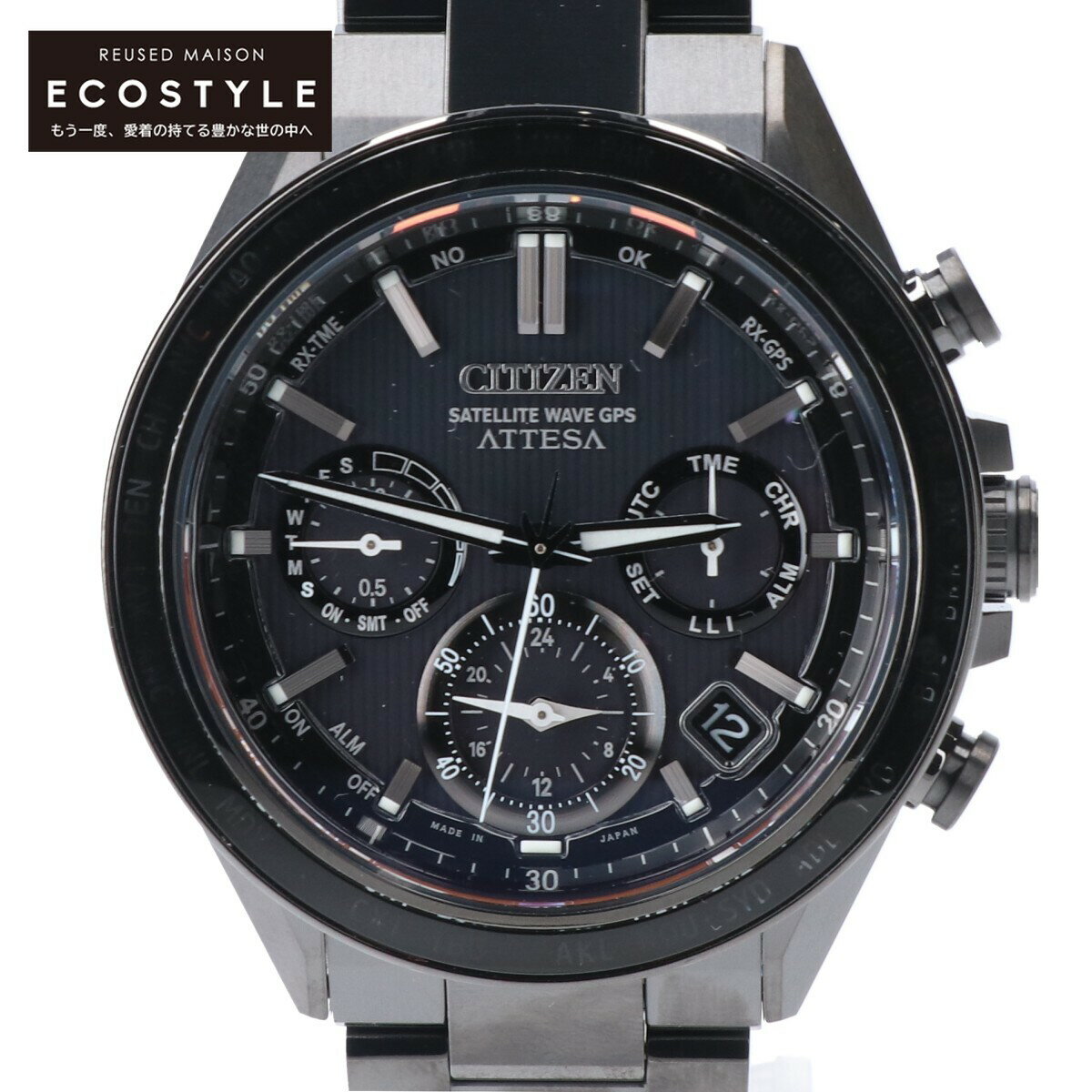 CITIZEN シチズン 新品未使用 CC4055-65E アテッサ アクトライン ブラックチタン エコドライブGPS衛星電波 腕時計 ブラック メンズ 【中古】