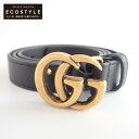 GUCCI グッチ 【美品】409417 AP00T ダブルG スリム ベルト 75・30 ブラック レディース 【中古】