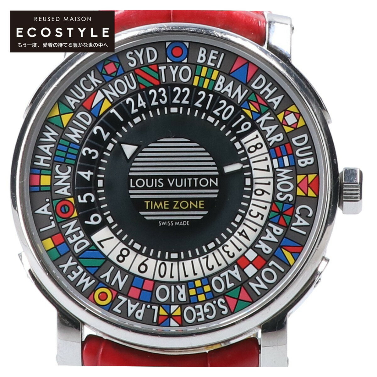 LOUIS VUITTON ルイヴィトン Q5D20 エスカル タイムゾーン ワールドタイム 自動巻き 腕時計 シルバー/レッド メンズ 【中古】