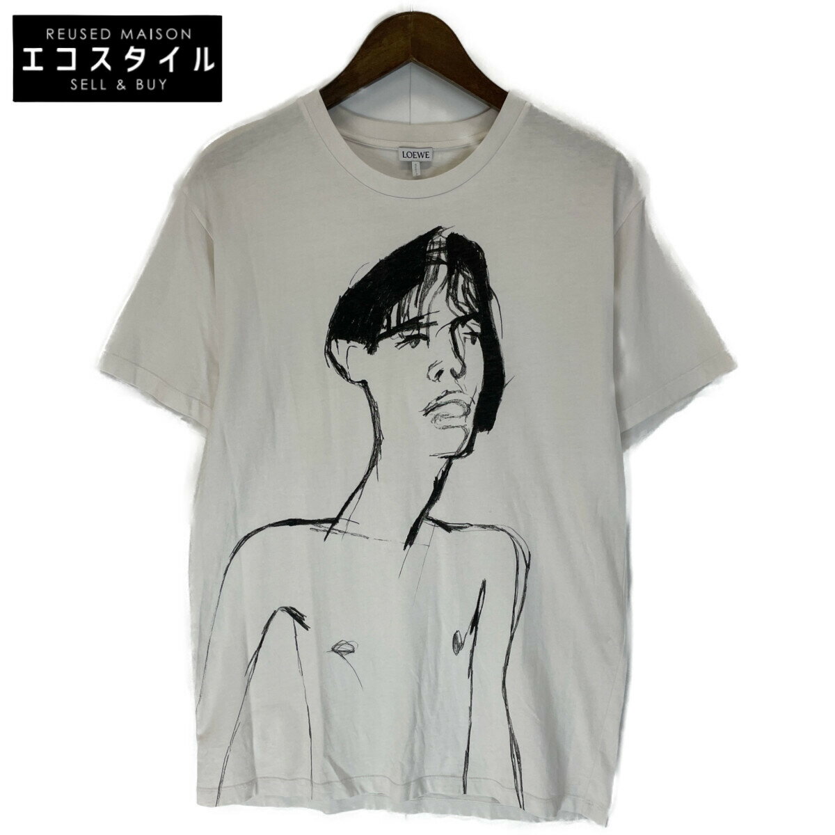 LOEWE ロエベ 手書き風 Tシャツ トップス L ホワイト メンズ 【中古】