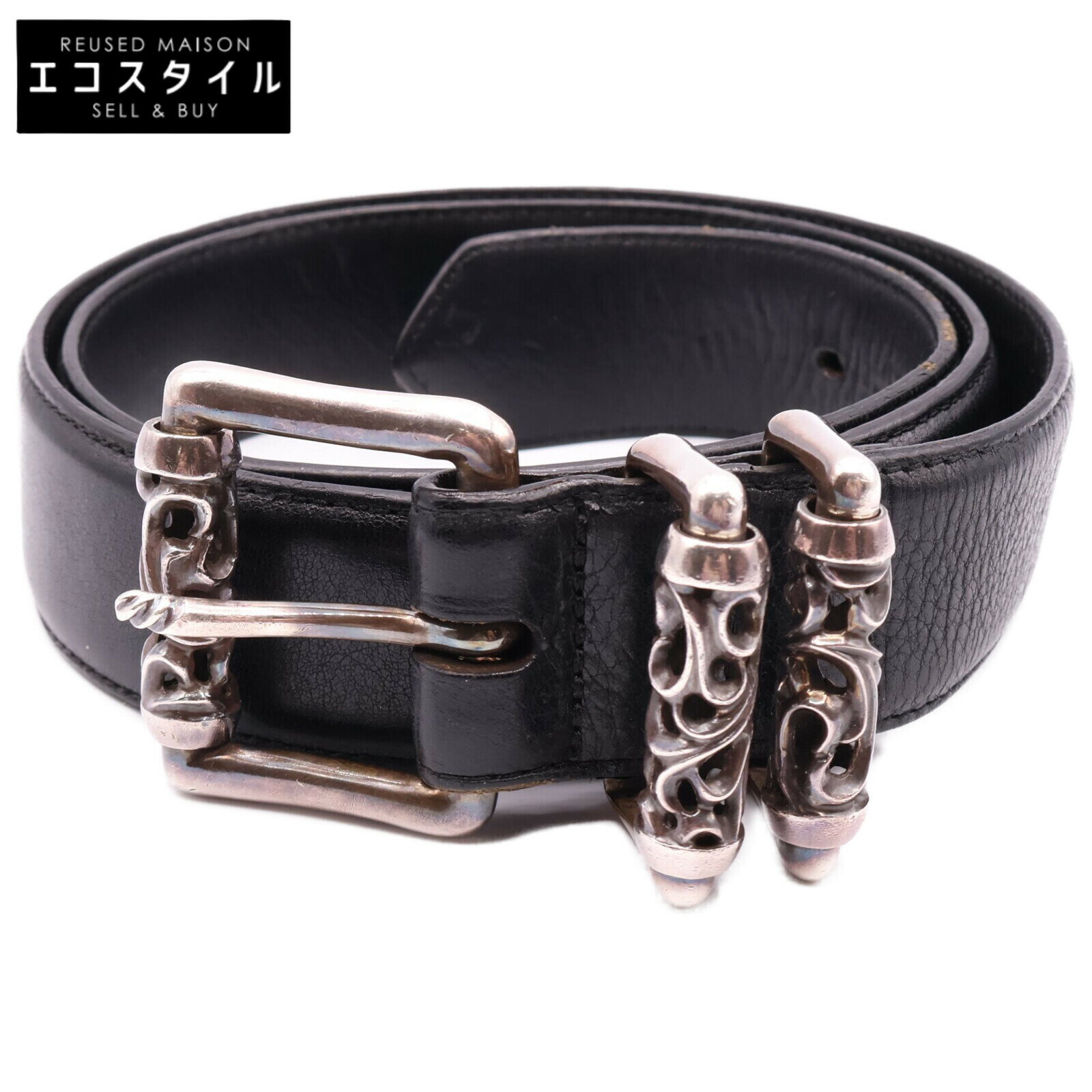 Chrome Hearts クロムハーツ 925 3PC ローラー ベルト 34 ブラック/シルバー メンズ 【中古】