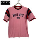 MIUMIU ミュウミュウ 23SS ピンク ロゴ 半袖Tシャツ トップス 表記無し ピンク レディース 【中古】