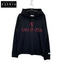 VALENTINO ヴァレンティノ 【×CLONEY】ブラック VACCINATEDロゴ プルオーバーフーディ トップス S ブラック メンズ 【中古】