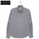 Finamore フィナモレ ネイビー チェック カッタウェイ ドレスシャツ トップス 41 ブルー×ネイビー メンズ 【中古】