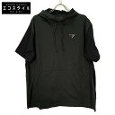 PRADA プラダ 21年製 UJN794 S221 ブラック ロゴプレート ナイロン切替 半袖フーディカットソー トップス XS ブラック メンズ 【中古】