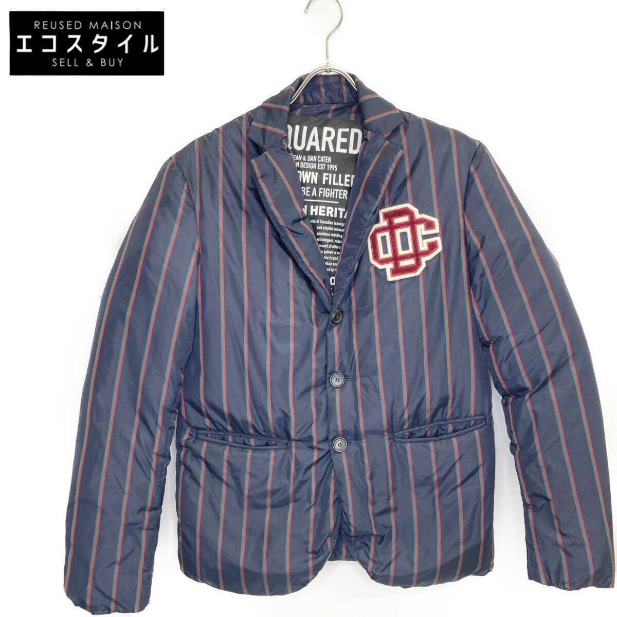 DSQUARED2 ディースクエアード 【美品/国内正規】S74BN1030 ストライプ ワッペン オーバーサイズ ダウン ジャケット 44 ネイビー メンズ 【中古】