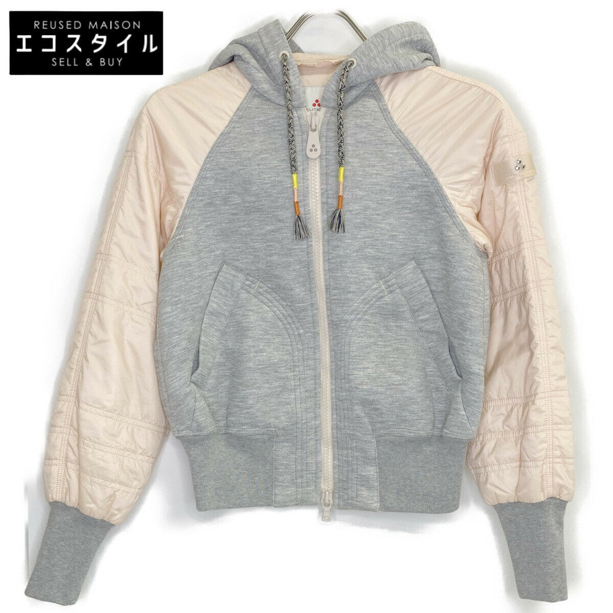 PEUTEREY ピューテリー PED3133 グレー×ピンク ダウン切り替え パーカー トップス 38 グレー/ピンク レディース 【中古】