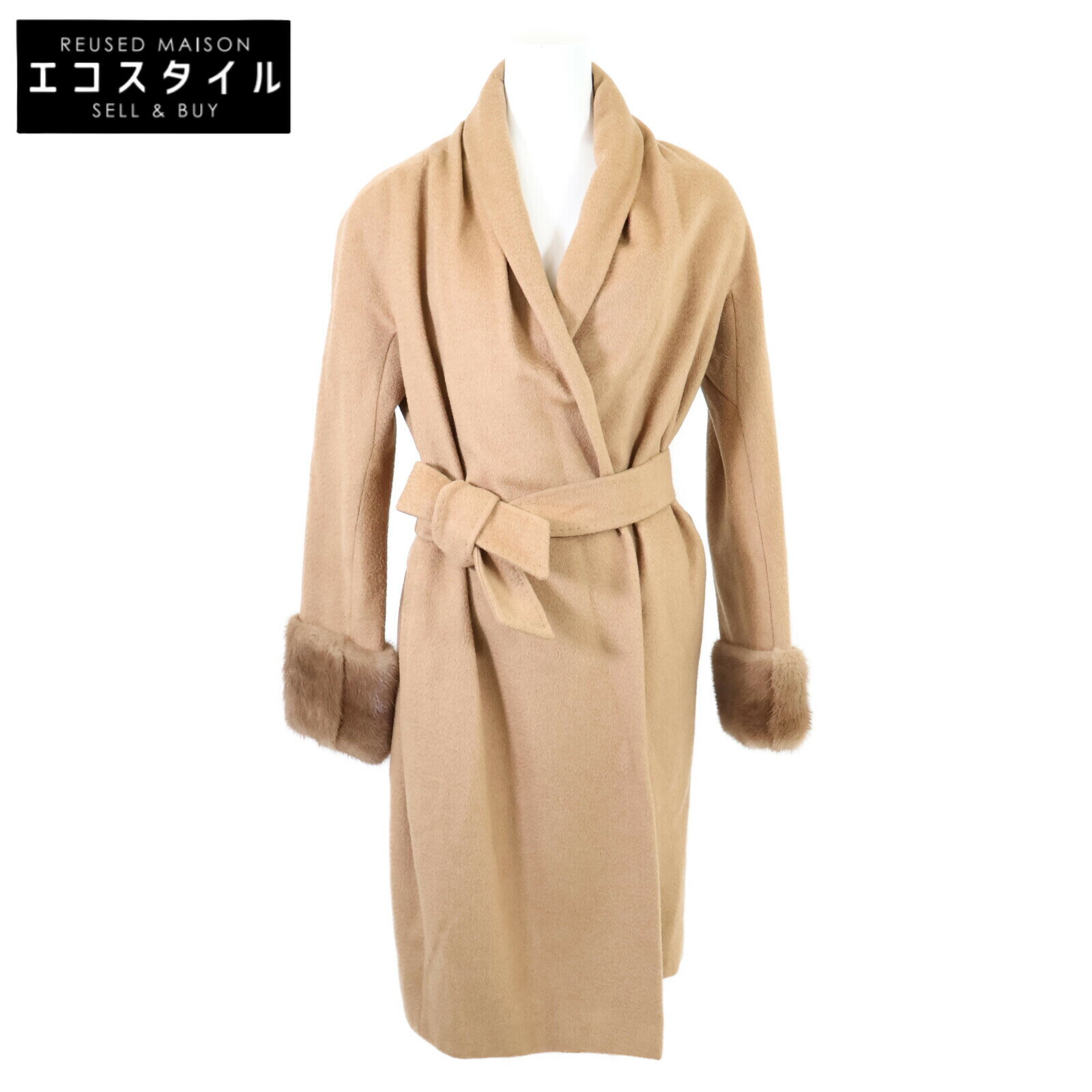 Max Mara マックスマーラ 【美品】10160723000 キャメル100% アームミンクファー付 ガウン コート F:38 ライトブラウン レディース 【中古】