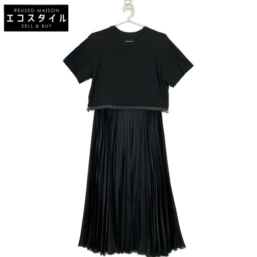 sacai サカイ ブラック 23-06835 Cotton Jersey Satin Dress ワンピース 1 ブラック レディース 【中古】 sacai サカイ ブラック 23-06835 Cotton Jersey Satin Dress ワンピース 1 ブラック レディース 【中古】