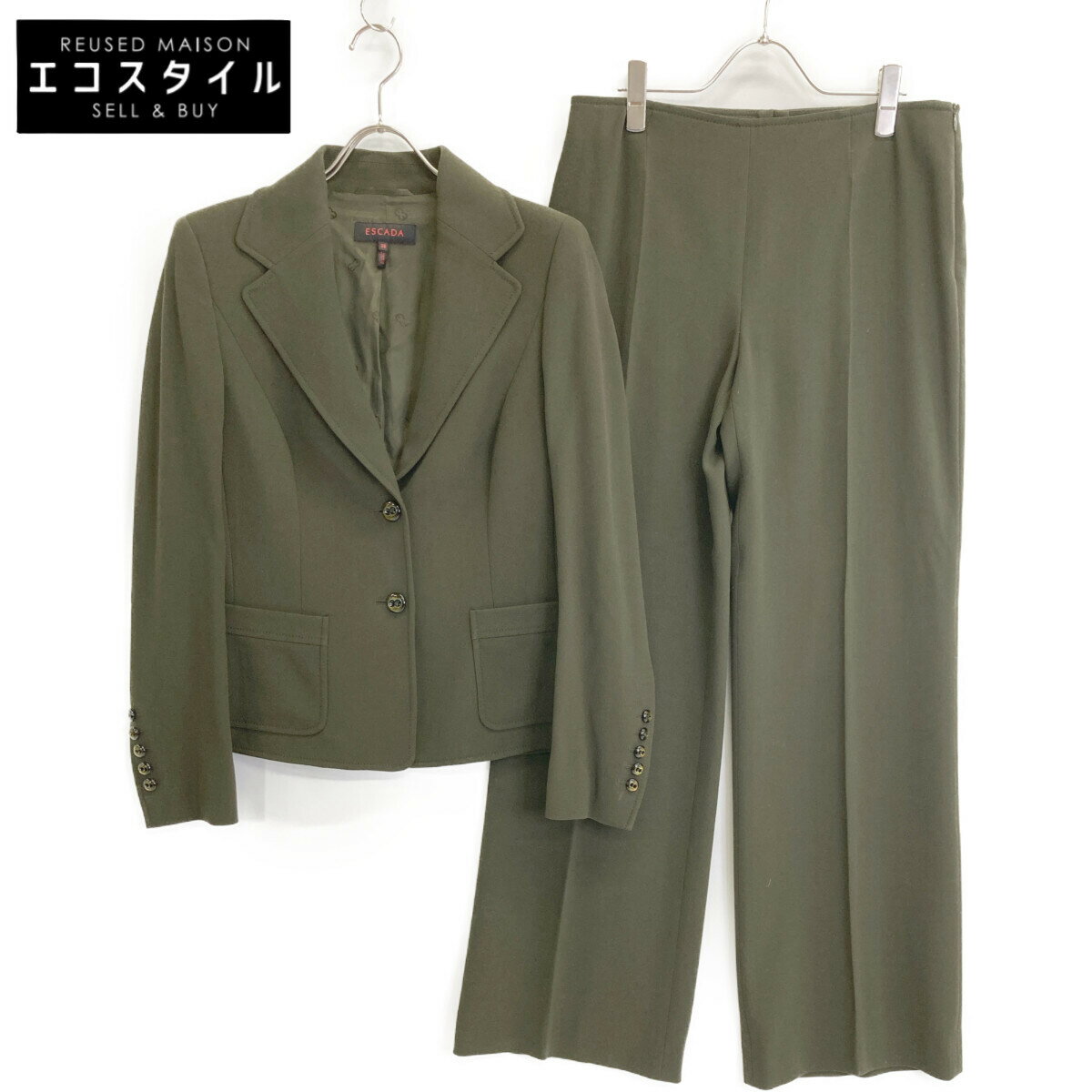 ESCADA エスカーダ グリーン ウール パンツスーツ スーツ 38 カーキ レディース 【中古】