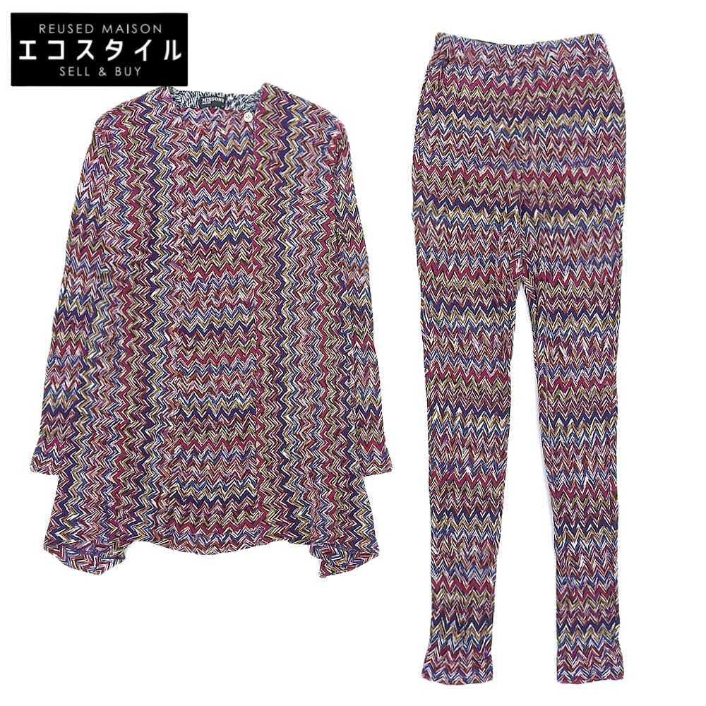 MISSONI ミッソーニ 美品 MISSONI ミッソーニ ジグザグ コットン ヴィンテージ ワンピース×パンツ セットアップ レディース マルチカラー M スーツ M マルチカラー レディース 【中古】