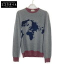 HERMES エルメス 17AW 72-5700 グレー カシミヤ 世界地図 クルーネックロングスリーブニットプルオーバー トップス S グレー メンズ 【中古...