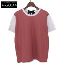 MIUMIU ミュウミュウ 美品 MIU MIU ミュウミュウ フロントメタルファイバー バックリボン コットン Tシャツ トップス レディース 赤×白 M M...