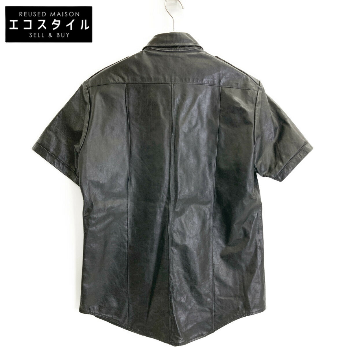 GIANNI VERSACE ジャンニ ヴェルサーチ ブラック レザー 半袖シャツジャケット ジャケット 48 ブラック メンズ 【中古】