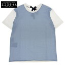 MIUMIU ミュウミュウ 美品 MIUMIU ミュウミュウ フロントメタルファイバー バックリボン Tシャツ トップス レディース ブルー M MJM981 ...