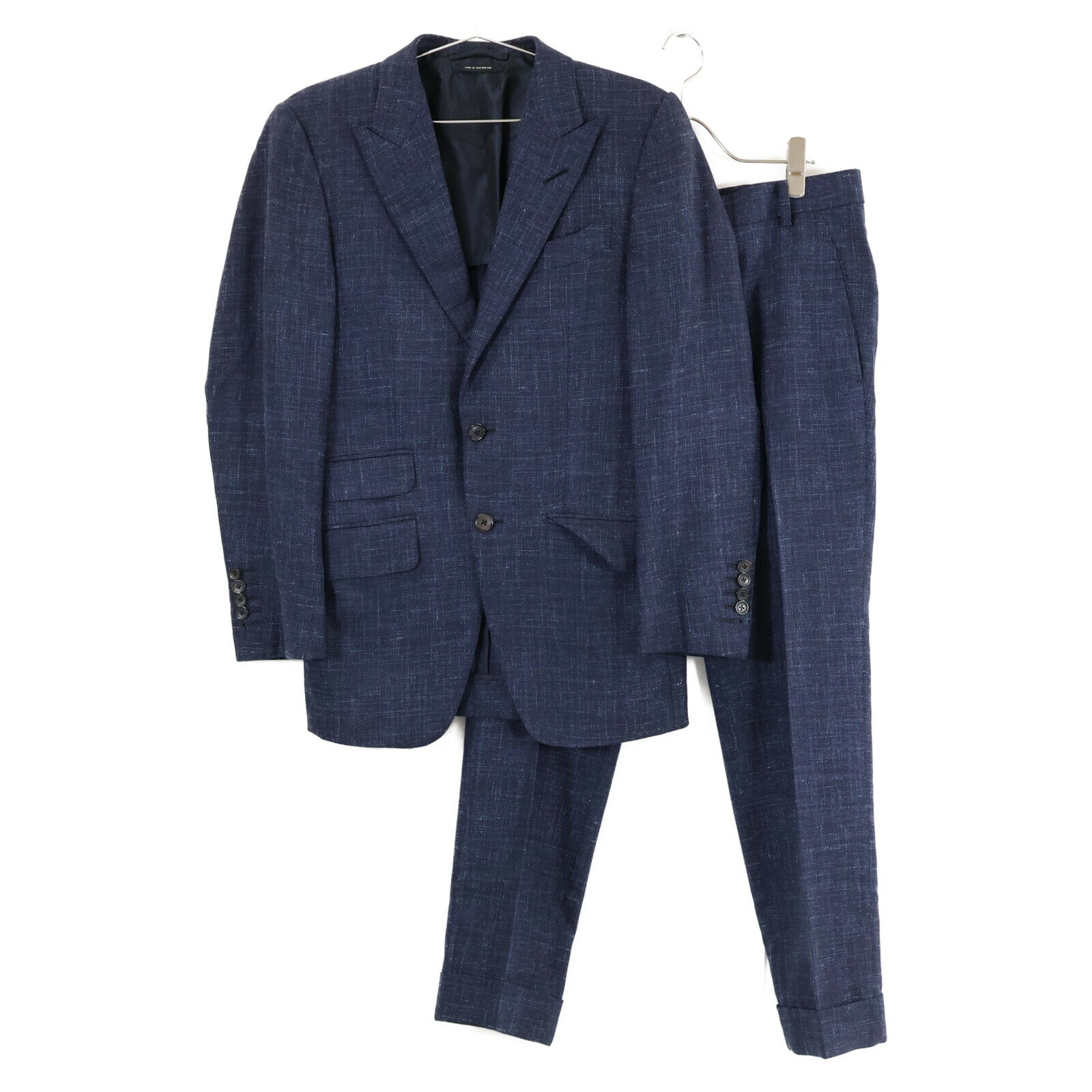 TOM FORD トムフォード 376R34/24YL4C ウールxシルクxリネン ピークドラペル サイドベンツ 2Bシングル スーツ 44 ネイビー メンズ 【中古】