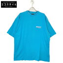 BALENCIAGA バレンシアガ 641675 TNVG5 22年 ライトブルー コットン ロゴプリント Tシャツ トップス XL ブルー メンズ 【中古】