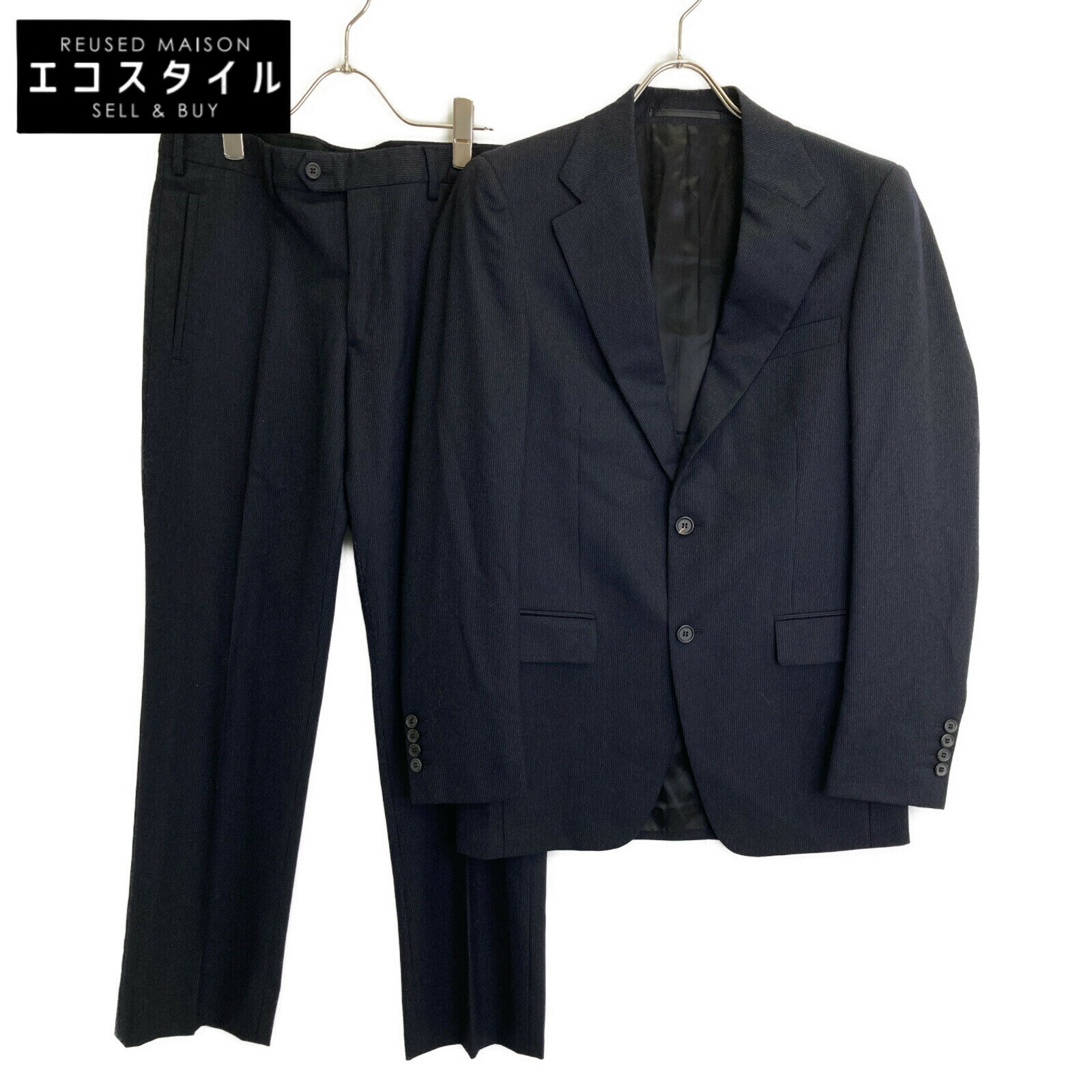 PRADA プラダ チャコール ウール スーツセットアップ スーツ 46 ブラック メンズ 【中古】