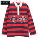 AMBUSH アンブッシュ レッド×ネイビー BMGC002F23JER001 ボーダー ロゴ 長袖ポロシャツ トップス M レッド×ネイビー メンズ 【中古】