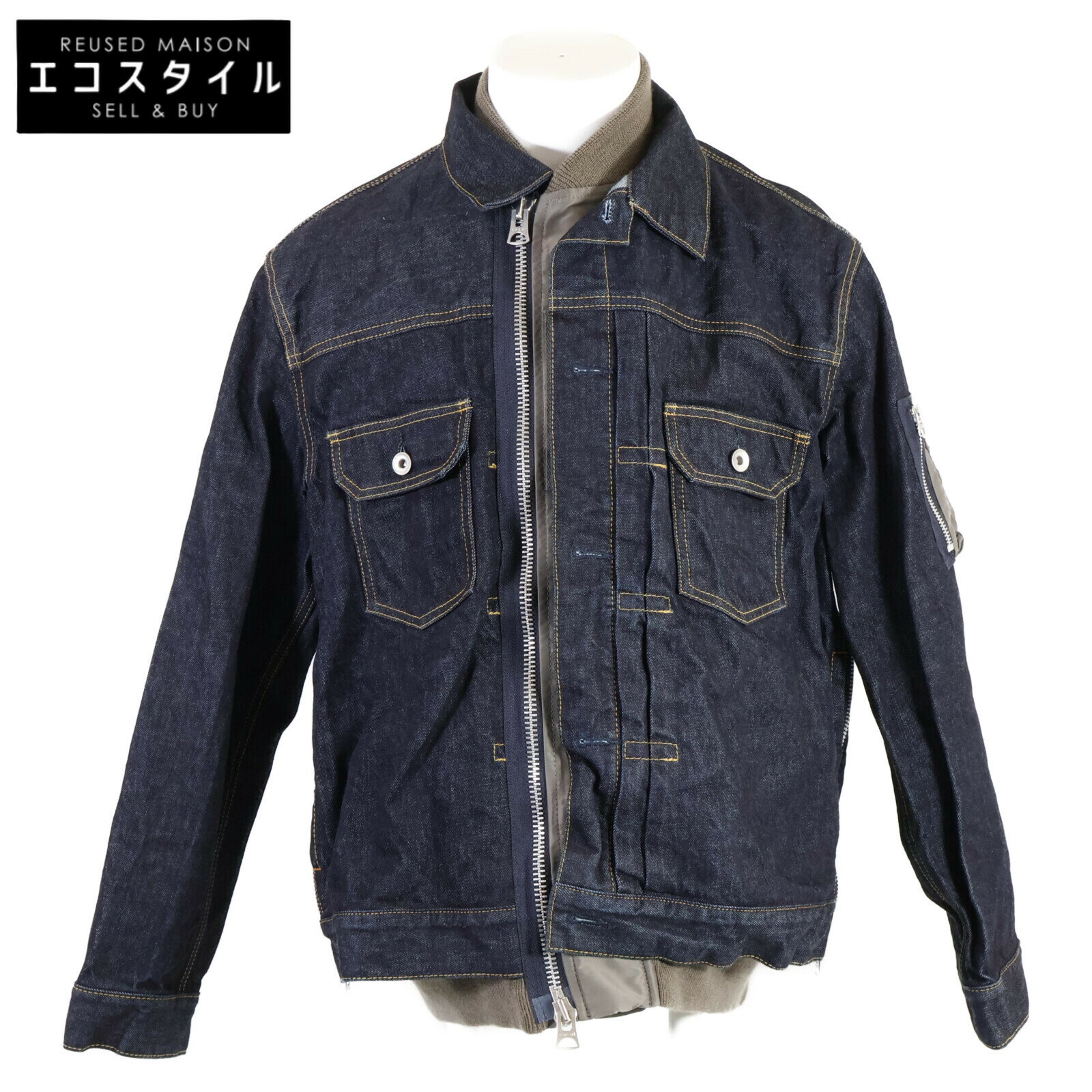 sacai サカイ 【美品/24年製】24-03352M MA-1ドッキング デニムブルゾン/ ジャケット 1 インディゴ メンズ 【中古】