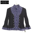 Leilian レリアン ブラック×パープル 5483226 コットンニット ドッキング ブラウス トップス 11 ブラック/パープル レディース 【中古】