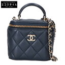 CHANEL シャネル AP2198 トップハンドル マトラッセ ラムスキン スモールバニティ チェーン ショルダーバッグ ネイビー/ライトゴールド金具 レディース 【中古】
