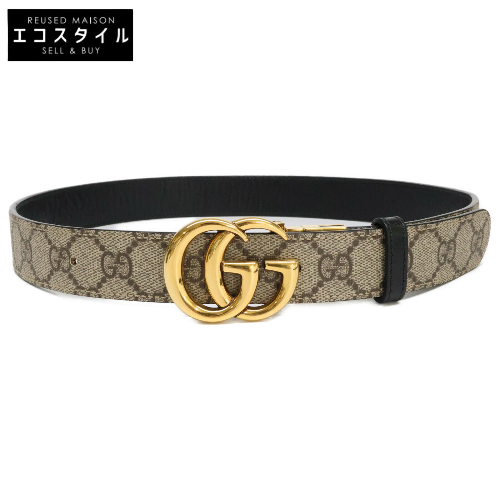 GUCCI グッチ 659417 GGマーモント リバーシブル ベルト 80・32 ベージュ&エボニー レディース 【中古】