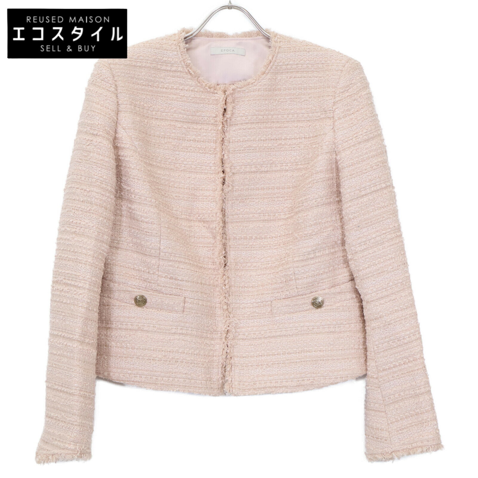 EPOCA エポカ 【美品/22年製】M5E03-301 ファンシーツイード ノーカラー ジャケット 40 ピンク レディース 【中古】