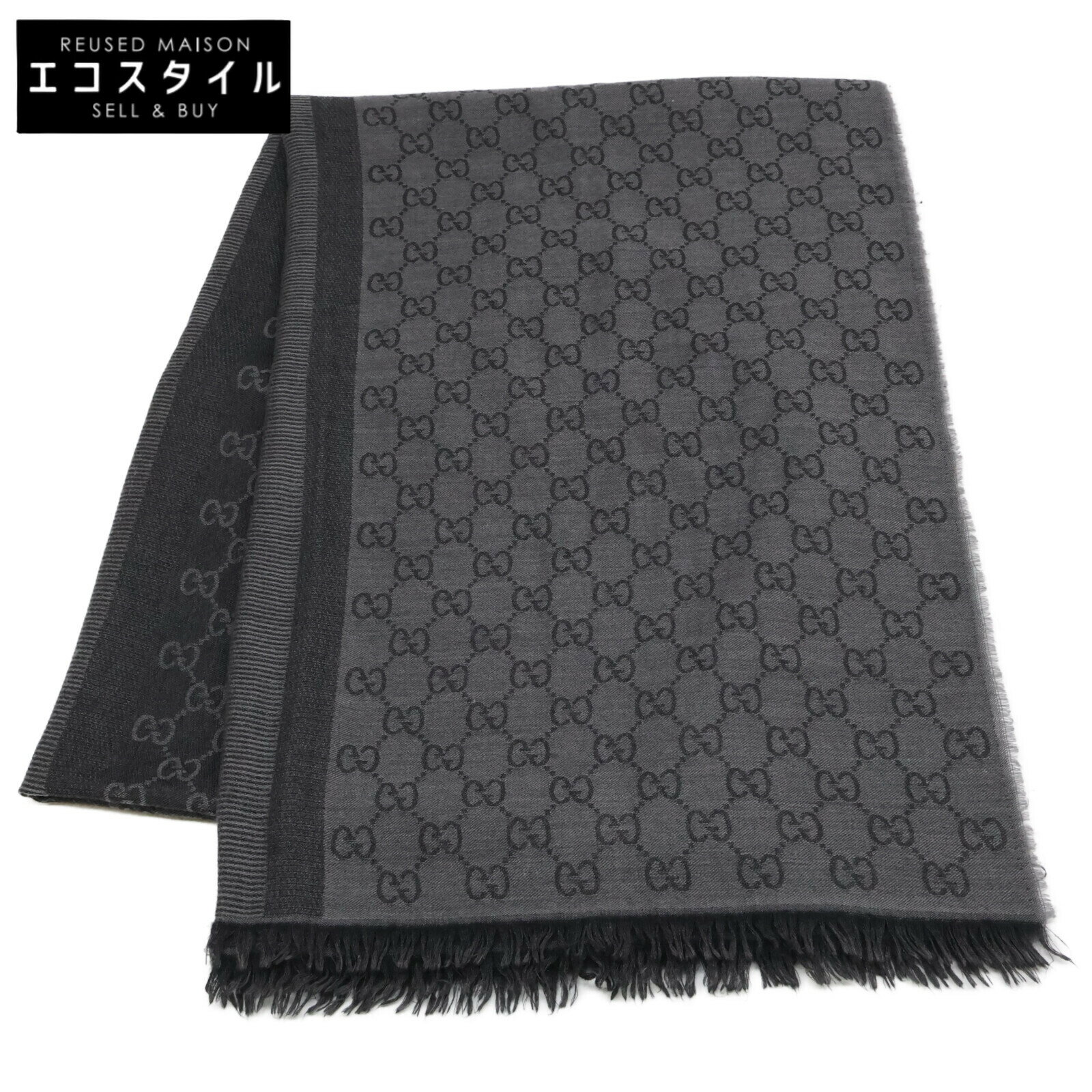 GUCCI グッチ 【美品】282390 3G704 ウール/シルク GGパターン ストール 70 x 195cm グレー レディース 【中古】