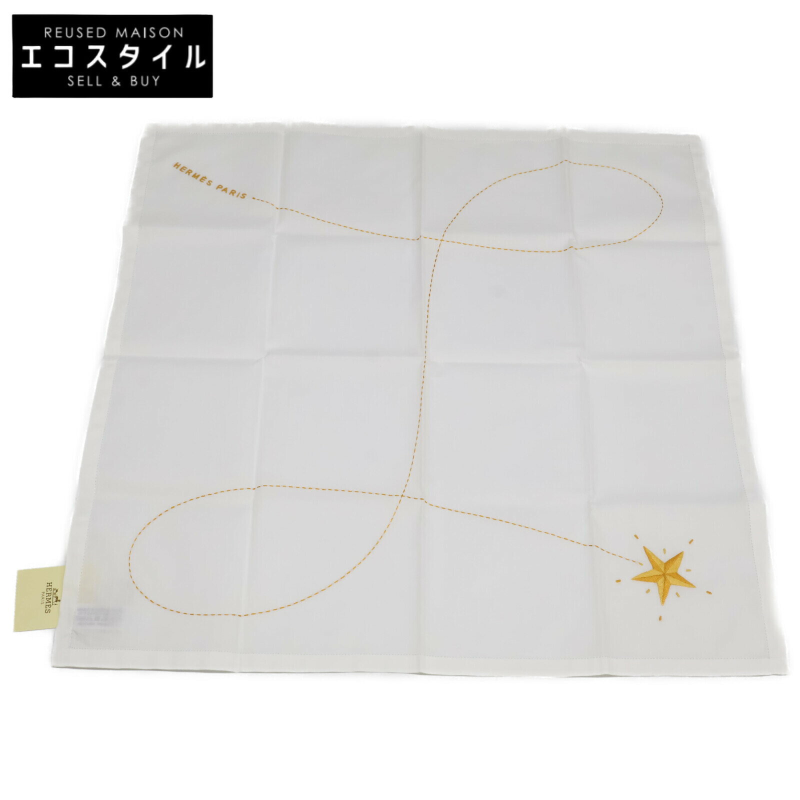 HERMES エルメス 【新品未使用】151023G-N5 コンステラシオン 星座 スターモチーフ 刺繍 ハンカチーフ その他 ホワイト/イエロー レディース 【中古】